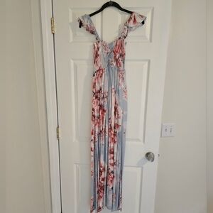 One size blue dress with pink floral print